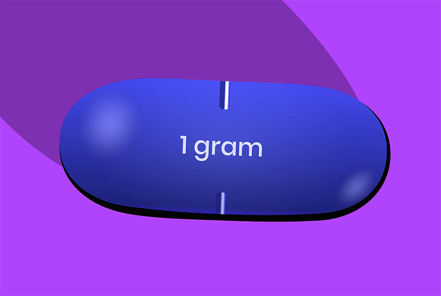 blue valtrex pill on purple background