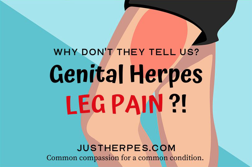 Cover image showing radicular neuropathy in the left leg from genital herpes outbreak. The text reads: Why don't they tell us about Genital Herpes leg pain?!