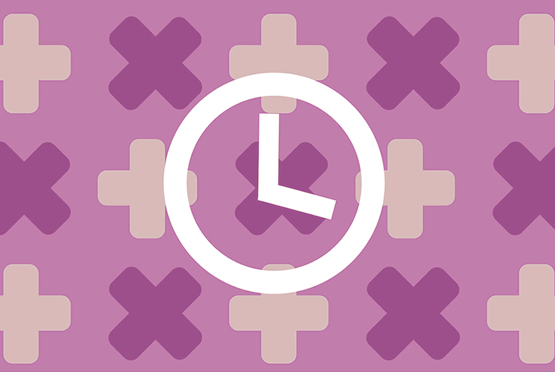 Illustration of clock on medical motif background, for article about when to get tested for HIV and AIDS